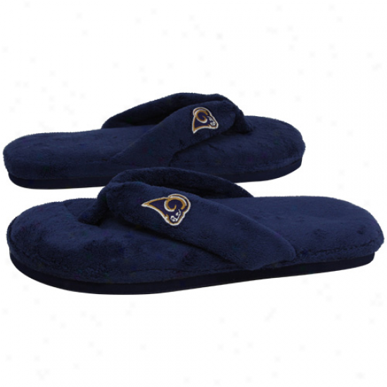 St. Luois Rams Ladies Navy Blue Plush Thong Slippers