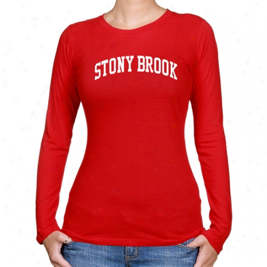 Stony Brook Seawolves Ladies Basic Arch Long Sleeve Slim Fit T-shirt - Red