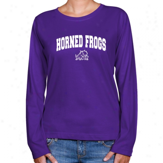 Tcu Horned Frogs Ladies Purple Logo Arch Llng Sleeve Claszic Fit Tee