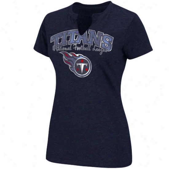 Tennessee Titans Ladies Champion Swagger Ii Split Neck Heathered T-shirt - Navy Blue