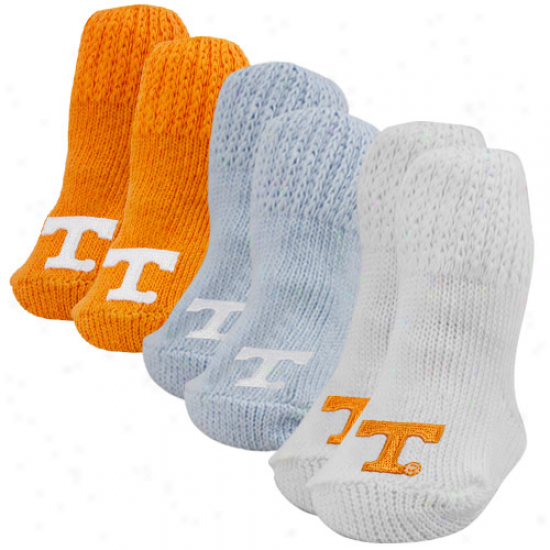 Tennessee Volunteers Newborn Boy Blue-tennessee Orange-white 3-pack Knit Booties