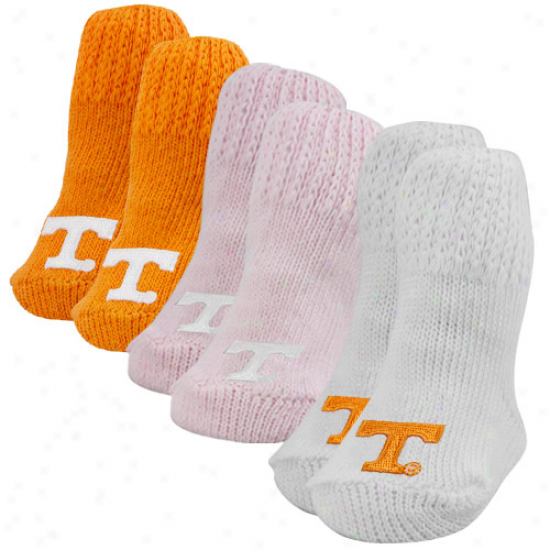 Tennessee Volunteers Newborn Girl Pink-tennessee Orange-white 3-pack Knit Booties