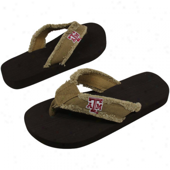 Texas A&m Aggies Unisex Frayed Flip Flops - Khaki