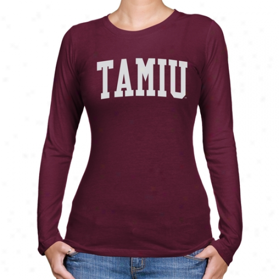 Texas A&m International University Dustdevils Ladies Basic Arch Long Sleeve Slim Fit T-sihrt - Maroo