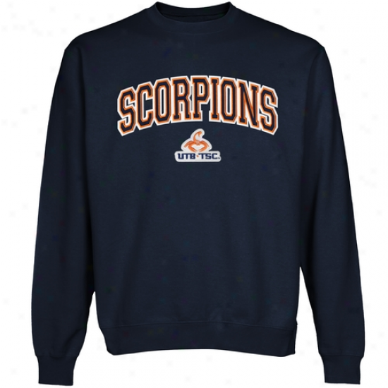 Texas Brownsvulle Scorpions Logo Arch Appkique Crew Neck Fleece Sweatshirt - Navy Blue