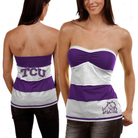 Texas Chrustian Horned Frogs (tcu) Ladies Purple-white Striped Rebound Tube Top