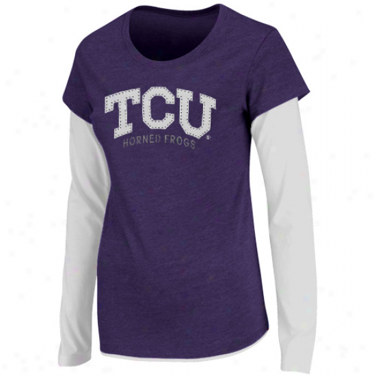 Teexas Christian Horned Froge (tcu) Womenw Cascade Double Layer T-shirt - Purple