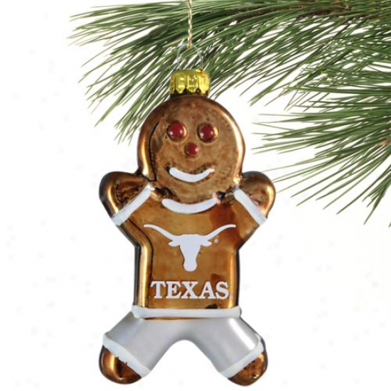 Texas Longhorns Blown Glasd Gingerbread Man Ornament