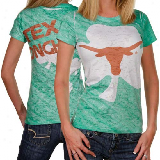 Texas Longhorns Ladies White-kelly Green King Shamrock Sublimated Burnout T-shirt