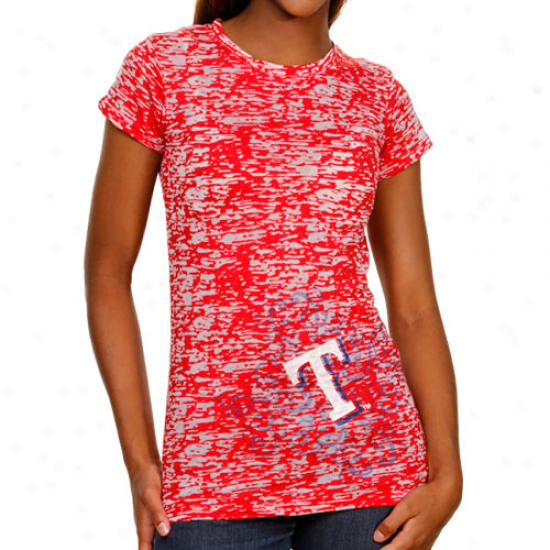 Texas Rangers Laies Scroll Burnout Premium Crew T-shirt - Red