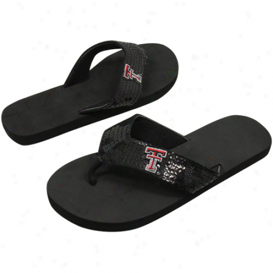 Texas Tech Red Raiders Ladies Black Sequin Strap Flip Flops