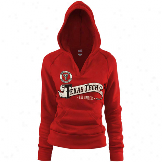 Texas Tech Red Raiders Ladies Scalret Rugby Distressed Great V-neck Hoody Sweatshirt