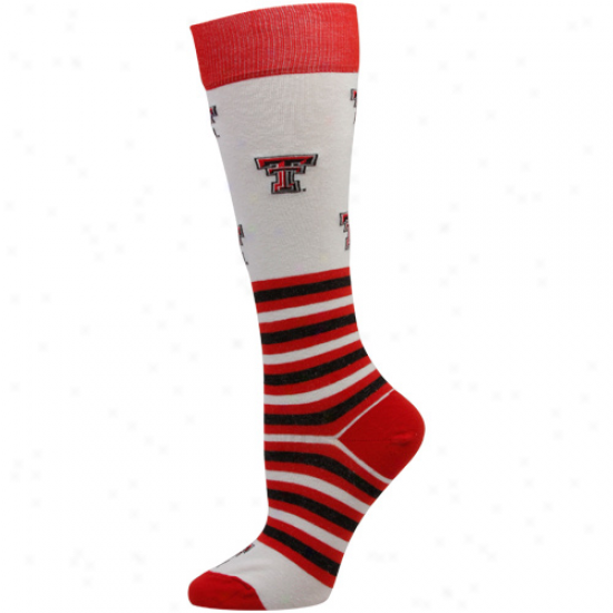 Texas Tech Red Raiders Womens Striped Logo Knee Socks - White