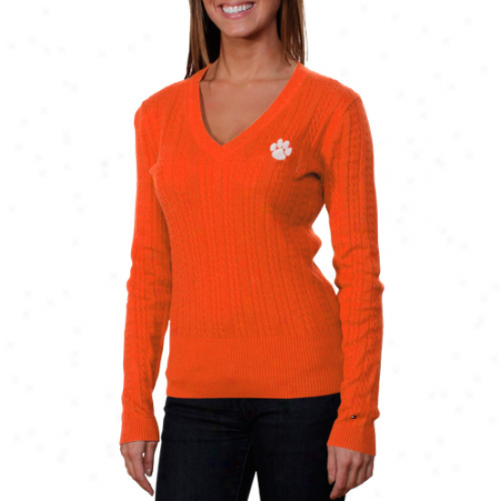 Tommy Hilfiger Clemson Tigers Women's Jenny Cable Knit Sweater - Orange