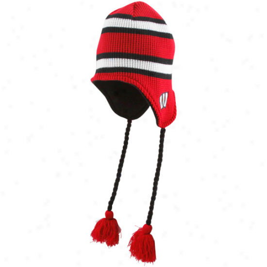 Top Of The World Wisconsin Badgers Cardinal Striped Waffler Toboggan Knit Beanie