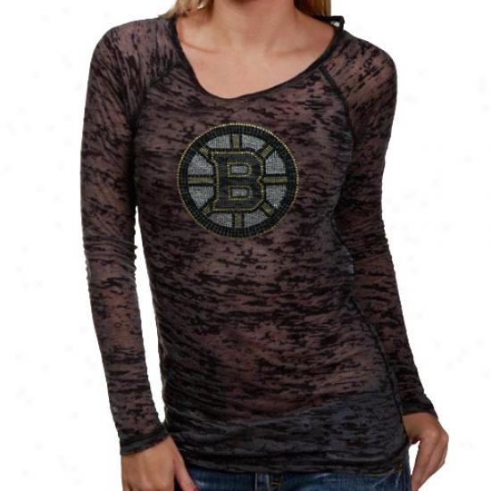 Touch Through  Alyssa Milano Boston Bruins Ladies Black Burnout Long Sleeve T-shirt With Crystals