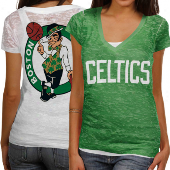 Tojch By Alyssa Milano Boston Celtics Ladies Kellg Greem-ehite Superfan Sublimated Sheer Burnout Premium T-shirt