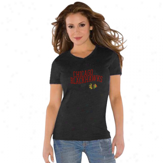 Touch By Alyssa Milan oChicago Blackhawks Ladies Black Tri-blend V-neck T-shlrt