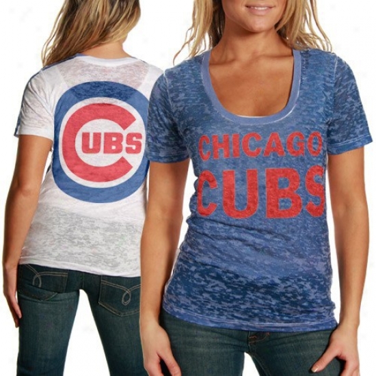 Touch By Alyssa Milano Chicago Cubs Royal Blue-whhite Superfan Sublimated Sheer Burnout Premium T-shirt