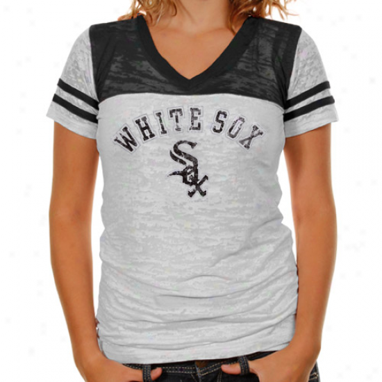 Touch By Alyssa Milano Chicago Whie Sox Ladies The Coop Football Premium Burnout V-neck T-shirt - White-black