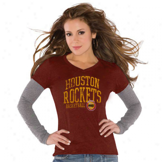 Touch By Alyssa Milano Houston Rockets Ladies Red Double V Tri-blend Premium T-shirt