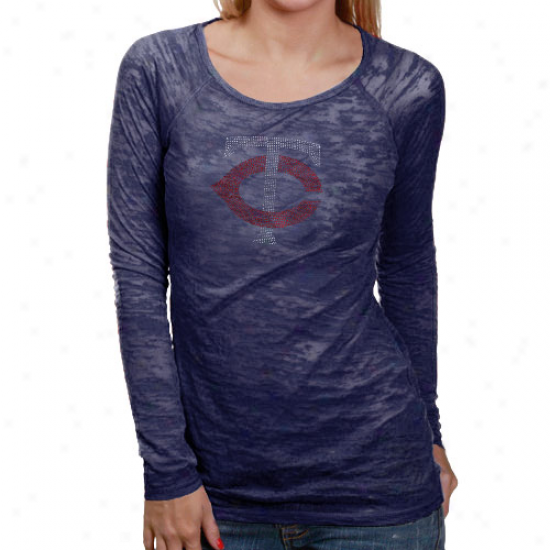 Touch By Alyssa Milano Minnesota Twins Ladies Blue Sheer Crystal Premium Long Sleeve T-shirt