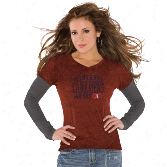 Touch By Alyssa Milano Montreal Canadiens Ladies Red Double Layered Premium Tri-blend V-neck T-shirt