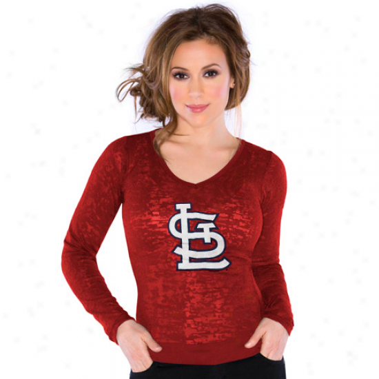 Touxh By Alyssa Milano St. Louis Cardinals Ladies Burnout Thermal V-neck Long Sleeve Premium T-shirt - Red