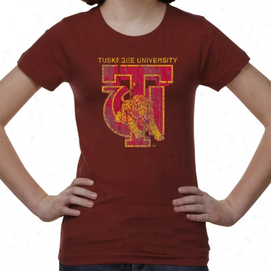 Tuskeg3e Golden Tigers Youth Distressed Primary T-shirt - Crimson -