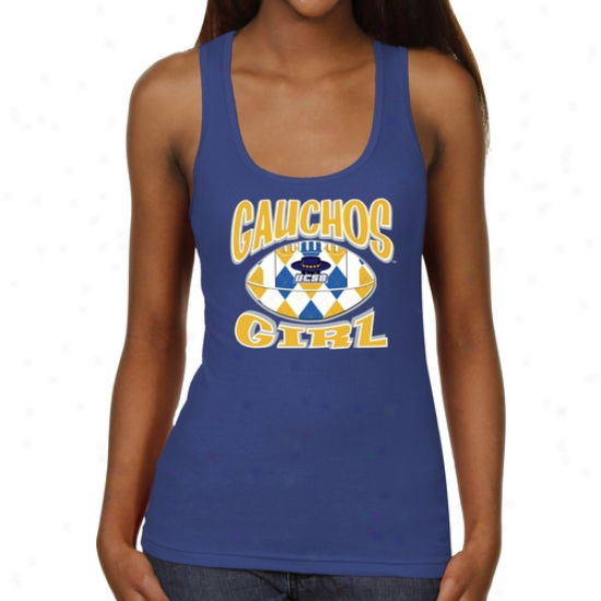 Uc Santa Barbara Gauchos Ladies Argyle Girl Junior's Ribbed Tank Top - Royal Blue