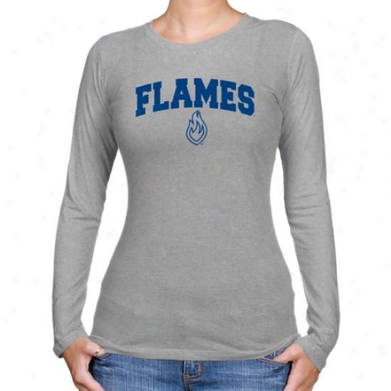 Uic Flames Ladies Ash Logo Arch Long Sleeve Slim Fit T-shirt