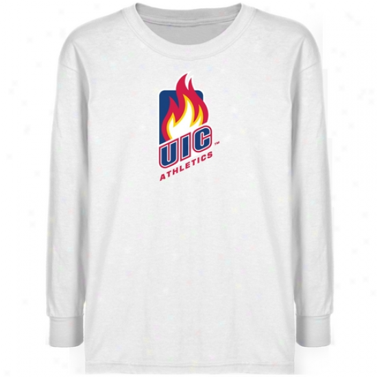 Uic Flames Youth White Athletics Team Logo Long Sleeve T-shirt