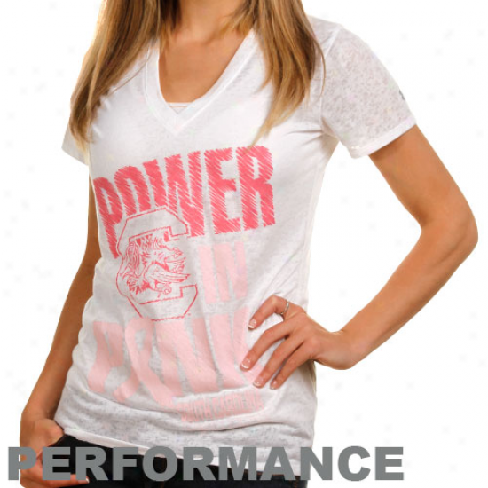 Under Armour South Carolina Gamecocks Power In Pink Burnout V-neck Premium Performance T-shirt - White