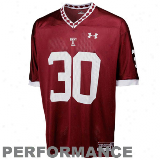 Under Armour Temple Owls #30 Autograph copy Football Jersey - Cherry