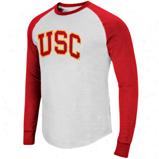 Usc Trojans Pressbox Slub Raglan Long Sleeve T-shirt - White/cardinal