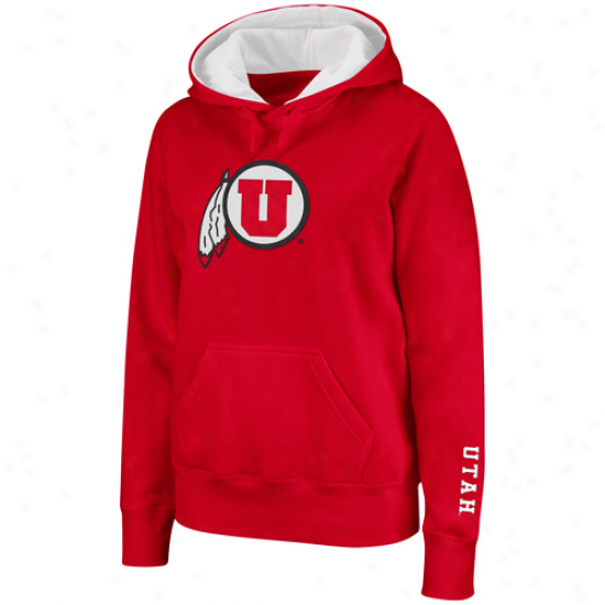 Utah Utes Ladies Red Big Logo Pullover Hoodie Sweatshirt