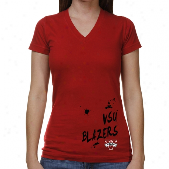 Vldosta State Blazers Ladies Paint Strokes V-neck T-shirt - Red