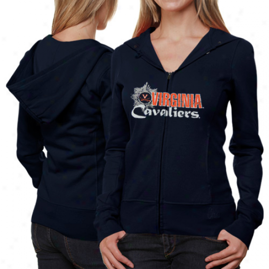 Virginia Cavaliers Ladies Navy Blue Puff Sleeve Full Zip Hoodie Jacket