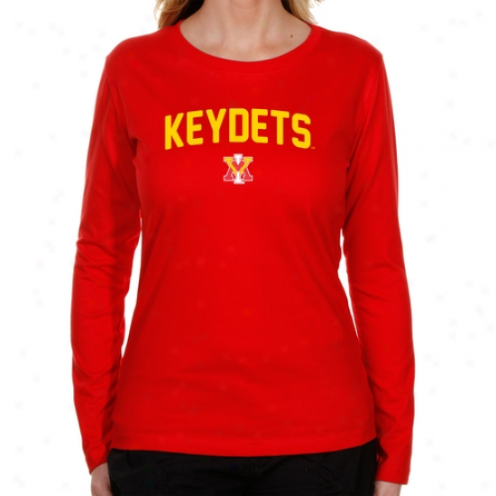 Virginia Military Scientific body Keydets Ladies Mascot Logo Long Sleeve Classic Fit T-shirt - Red