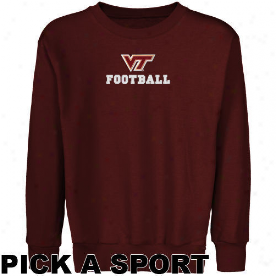 Virginia Tech Hokies Youth Maroon Custom Sport Logo Applique Crew Neck Cover fleecily Sweatshirt -