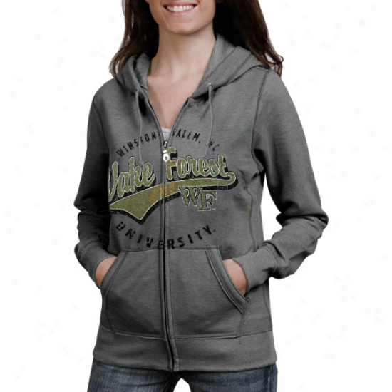 Wake Forest Demon Deacons Lzdies Ash Swept Full Zip Hoodie Sweatshirt