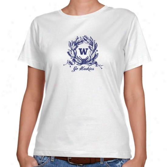 Washington Huskies Ladies White Ladies Wreath Classic Fit T-shirt