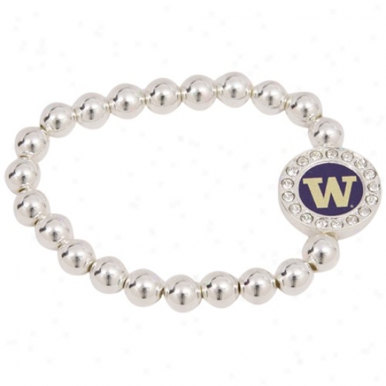 Washington Huskies Round Crystal Beaded Stretch Bracel3t