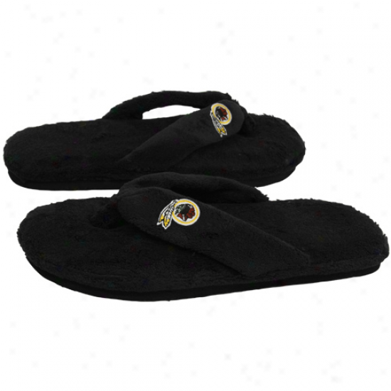 Washington Redskins Ladies Black Plush Thong Slippers