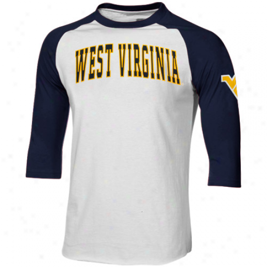 West Virginia Mountaineers Dugout Rahlan Premihm Three-quarter Sleeve T-shirt - White-navy Blue