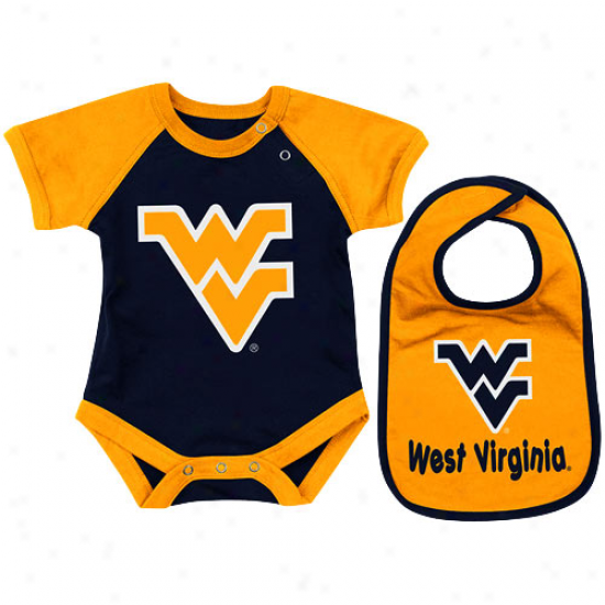 West Virginia Mountaineers Infant Derby Creeper & Bib Set - Old Gold/navy Blue