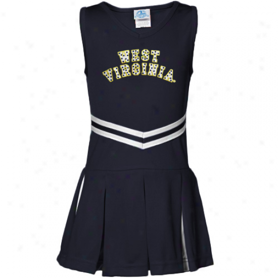 West Virginia Mountaineers Infant Girls Navy Blue Polka Dot Cheerleader Dress