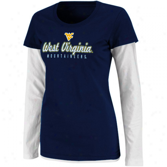 Western Virginia Mountaineers Ladies Fiesta Double Layer Extended Sleeve T-shirt - Navy Blue