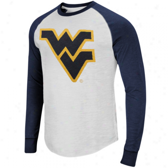 West Virginia Mountaineers Pressbox Slub Raylan Long Sleeve T-shirt - White/navy Blue