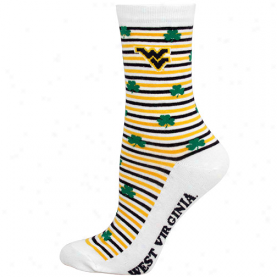 West Virginia Mountaineers White St. Patrick's Day Crew Socks